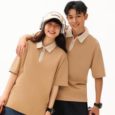 couple contrast Double zipper shirt shirt loose half summer