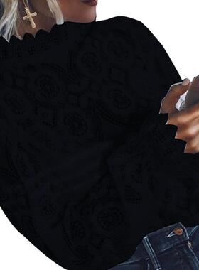 clothing elegant temperament -shirts neck crew lace color