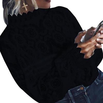 clothing elegant temperament -shirts neck crew lace color