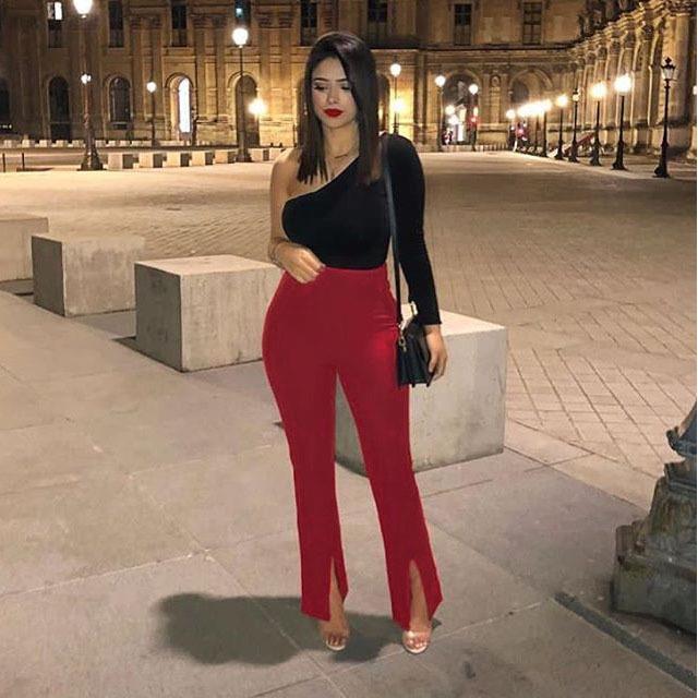 commuting for and front-slit flared fashionable trousers