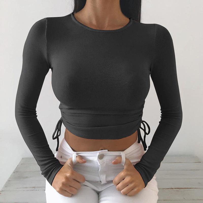 crop dry gym workout tee shirt pilates elastic fitness long