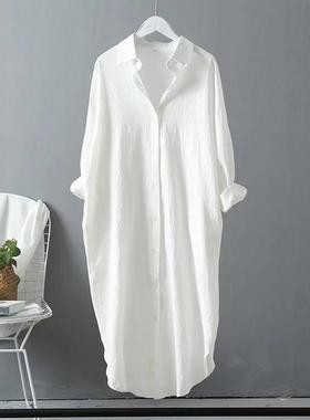 womens cotton mid shirt linen springsummer length loose