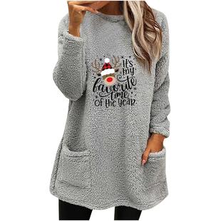 Sweater Loose Long Christmas Neck Double Pocket Faced