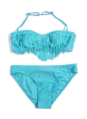 Solid color tassel bikini for girls big kids tassel split