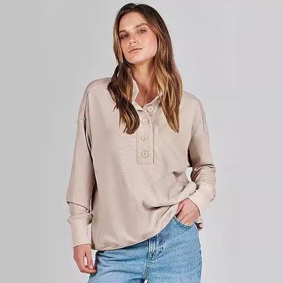 Loose and simple button V-neck top casual versatile
