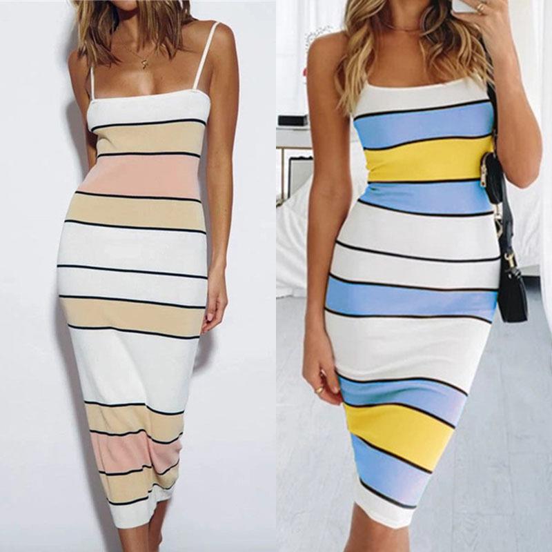 Sleeveless Sexy Suspender Striped Dress Contrast Dress
