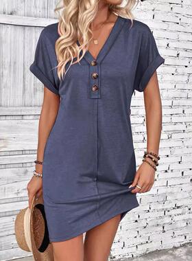 dress raglan Summer all-match solid buckled fashion womens