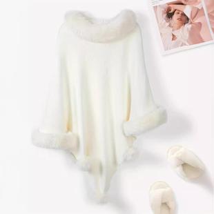 Large fur collar pullover shawl cape thickened warm