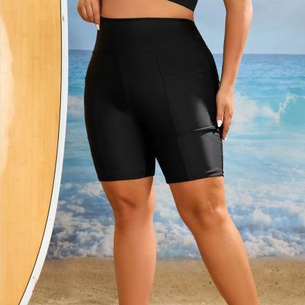 Black Large Size Womens Swim Trunks Fat Girls Plus Swimwear