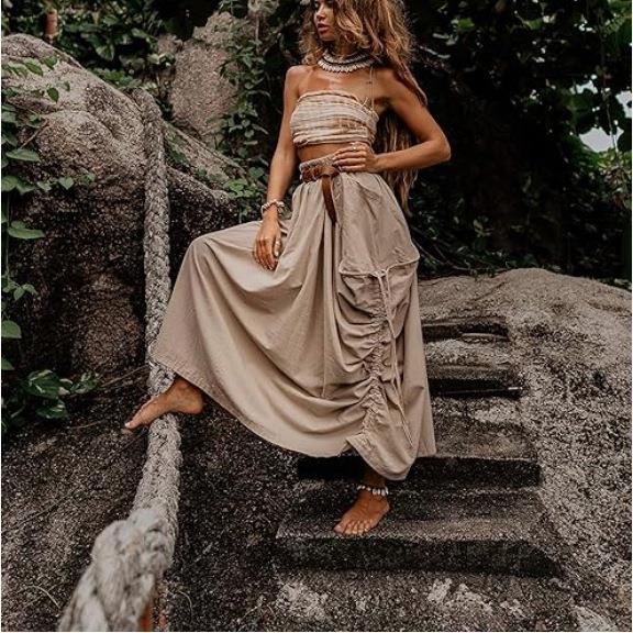 Skirt Maxi Cotton Organic Loose Bohemian Pockets Large