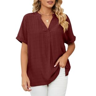 tops color neck casual Thin loose solid pullover shirt