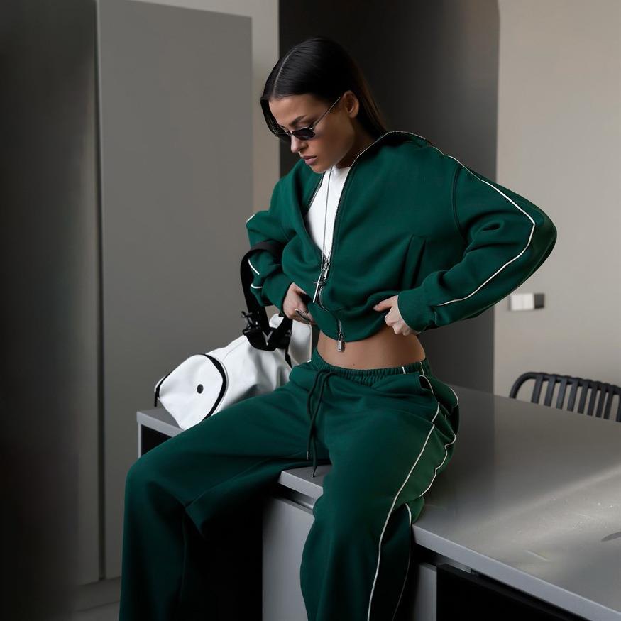 Half turtleneck double-head zipper sweatshirt sports suit