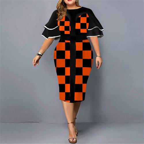 Digital plaid hip skirt plus size womens clothing