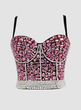 Top Club Womens Corset Bra Glitter Crop Beads Vest