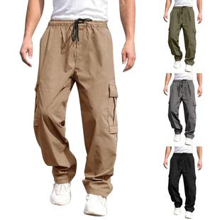Pants Pocket Overalls Mens Trousers Casual Straight Loose