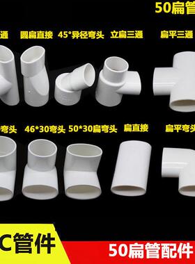 PVC50扁管配件直接 异径弯头 异径三通 50*30厨房卫生间下水移位