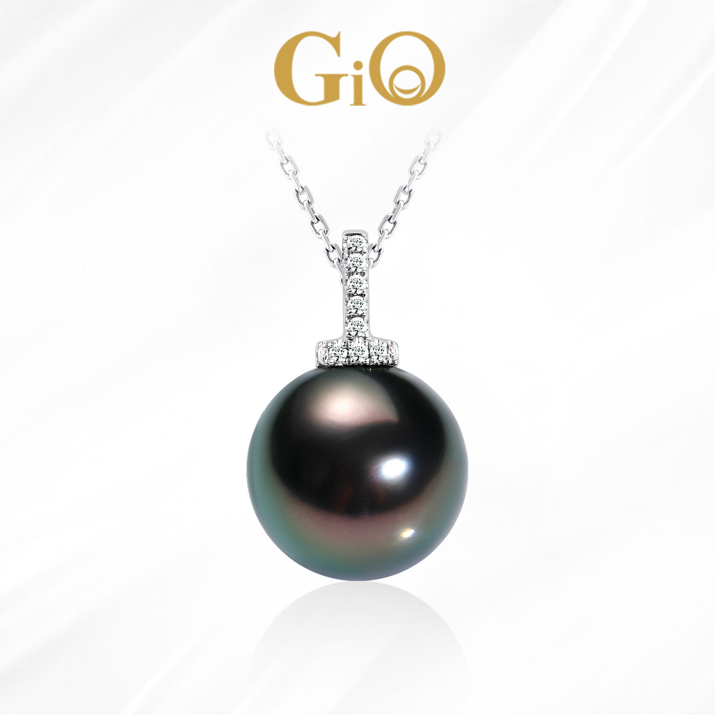 GiO珠宝 18K金大溪地黑珍珠吊坠单颗海水珍珠项链女颈链正圆强光