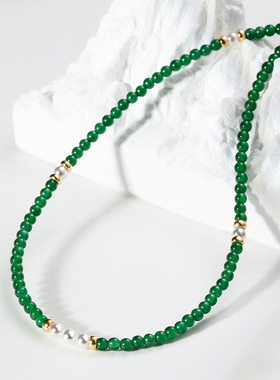 GiO珠宝18K金Akoya海水珍珠翡翠小米珠项链女手链新中式