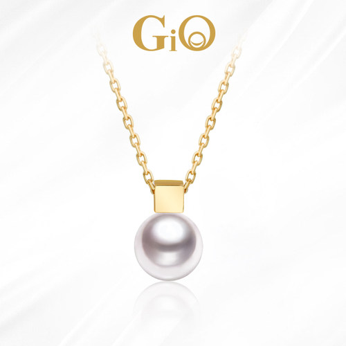 GiO小方糖足金吊坠Akoya珍珠项链
