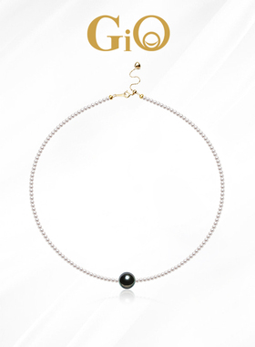 GiO珠宝 18K金大溪地黑珍珠项链淡水小米珠颈链