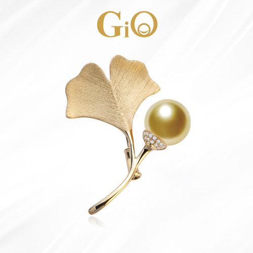 GiO18K金银杏叶南洋珍珠胸针