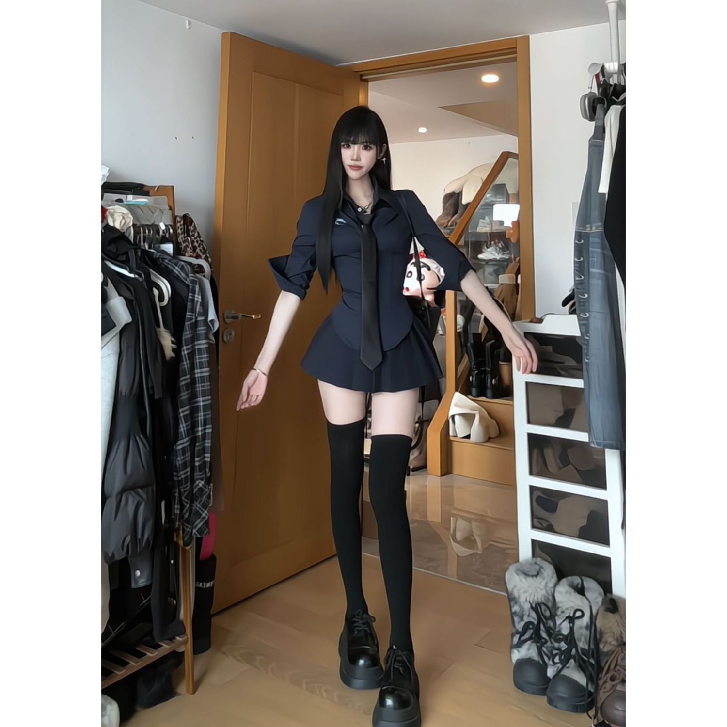 学院风JK制服套装女秋季辣妹收腰显瘦长袖衬衫上衣半身短裙两件套