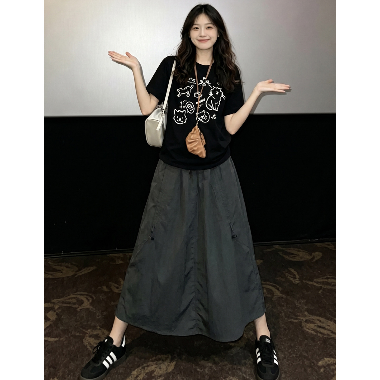 美式复古高腰工装裙女