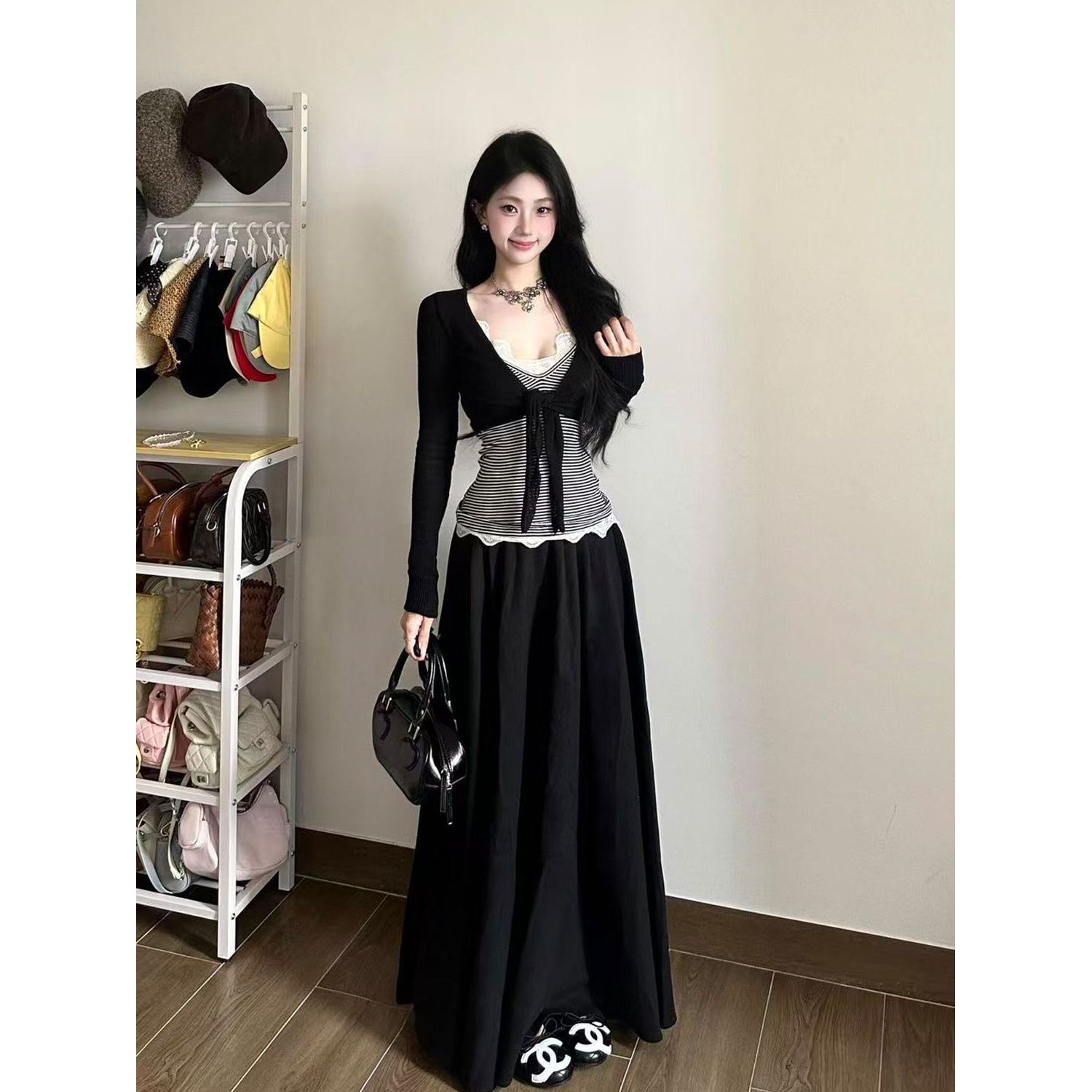 微醺少女 百搭绑带辣妹纯欲绑带开衫+蕾丝拼接内搭+长裙三件套女