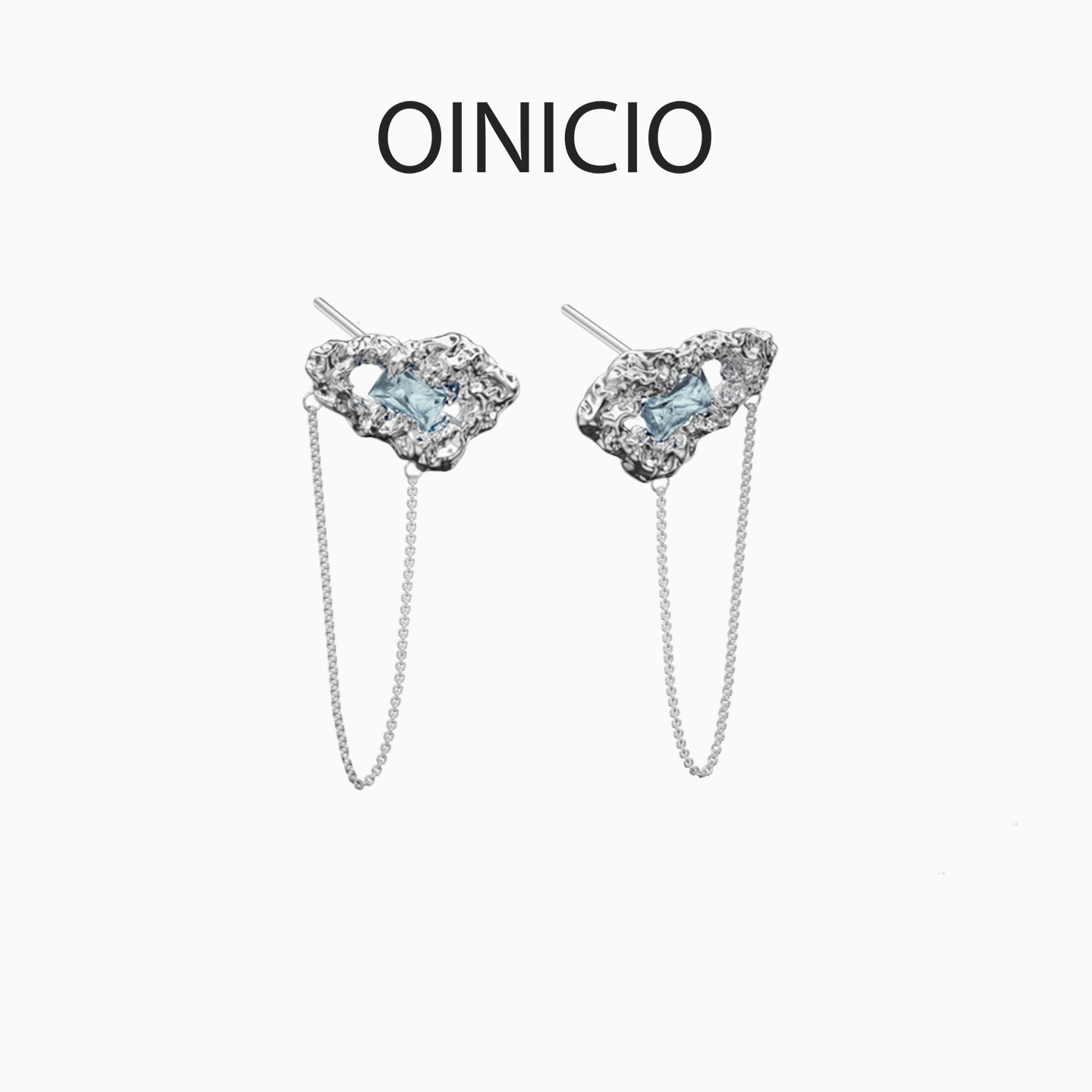 原创独特设计 蓝锆石镂空耳钉链 情侣款耳饰