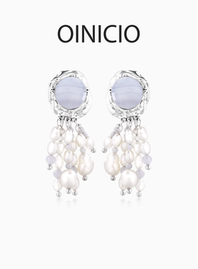 OINICIO初印月震系列蓝纹玛瑙巴洛克珍珠流苏耳环小桃同款耳饰女