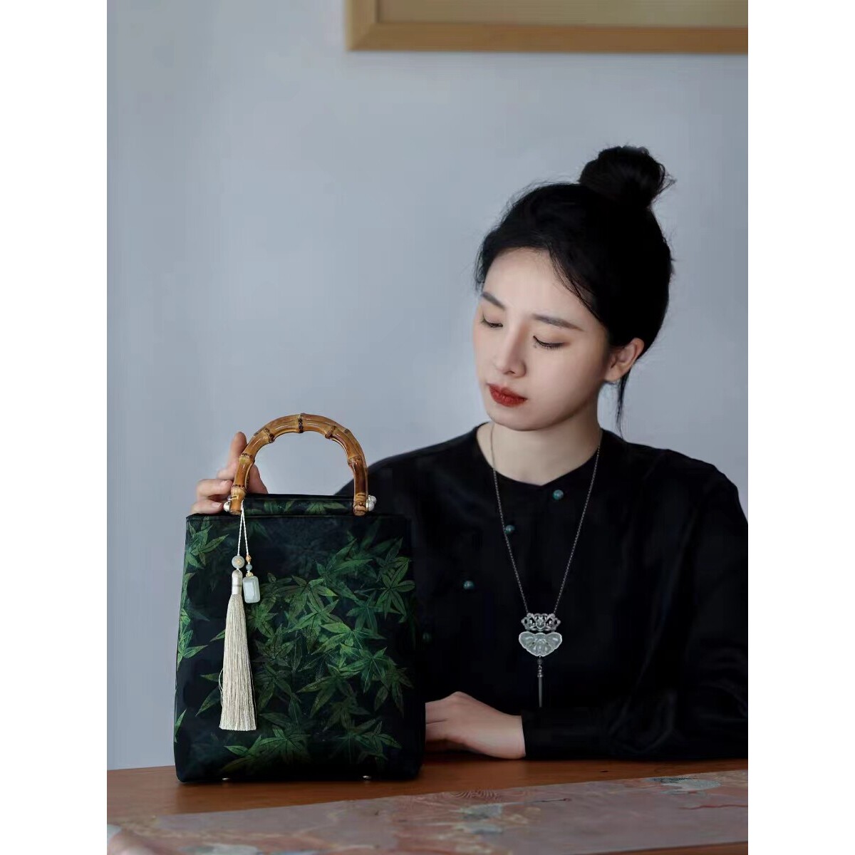 国潮手包香云纱竹节旗袍手提包新中式古风汉服国风女包裙子手拎包