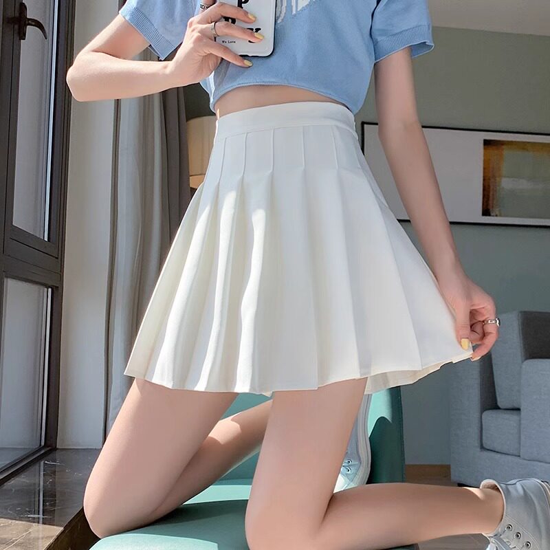 白色小个子百褶裙女夏季2026新款高腰显瘦a字学院风春秋半身短裙