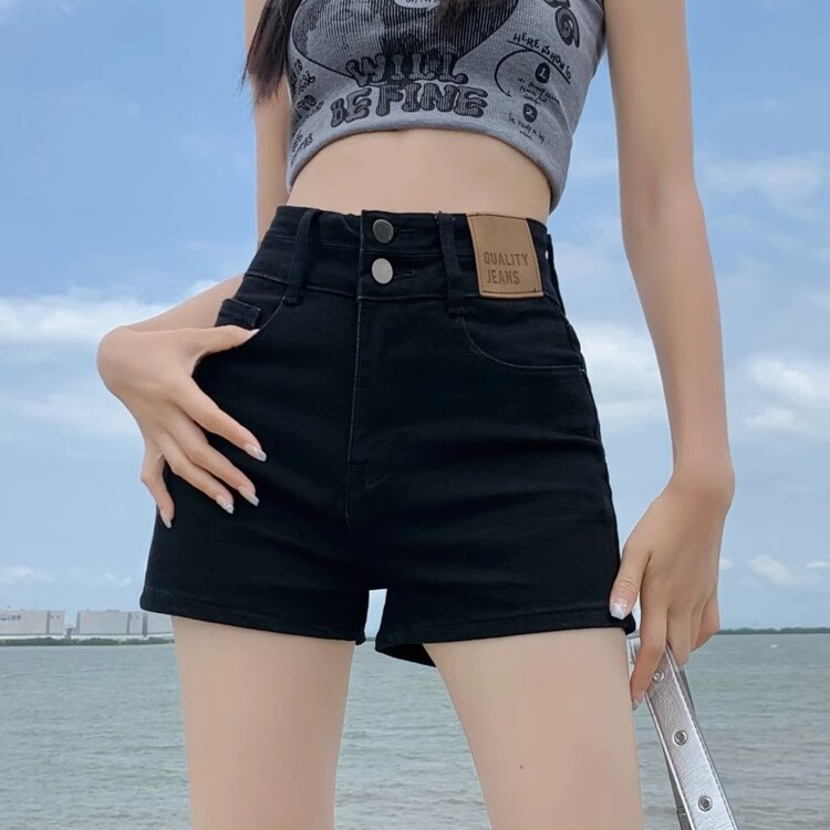 牛仔短裤女夏季新款设计感高腰性感辣妹修身弹力小个子a字热裤子