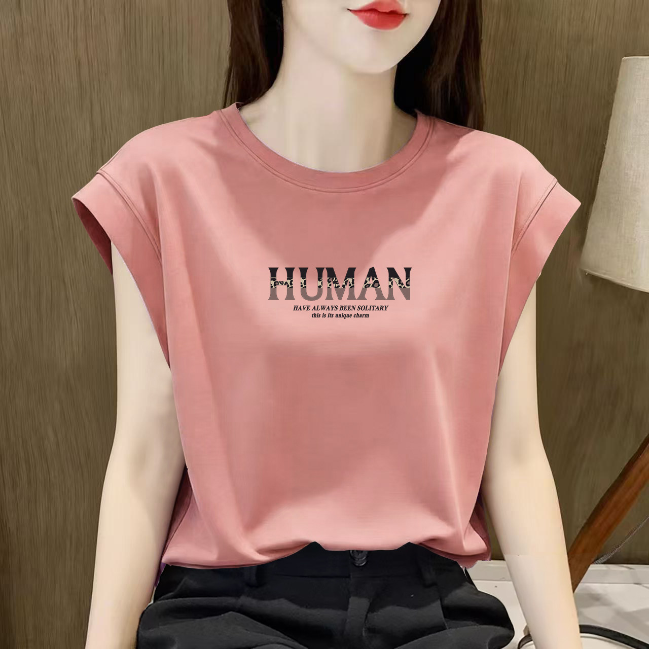 无袖胖妹妹夏季新款显瘦上衣2026时尚舒适百搭圆领背心女装t恤衫
