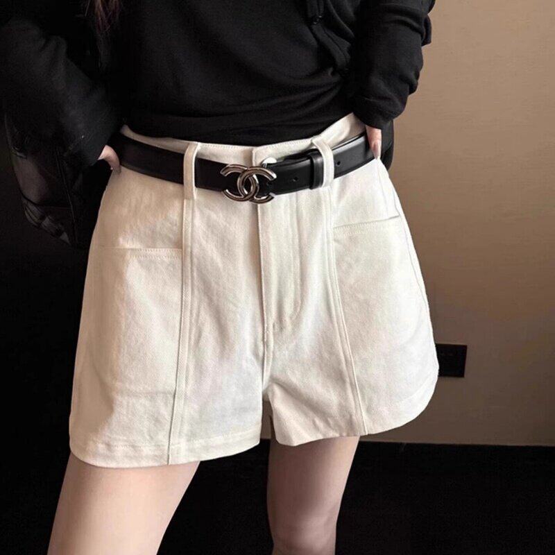 白色高腰牛仔短裤女夏薄款大码胖mm宽松显瘦休闲百搭a字阔腿热裤