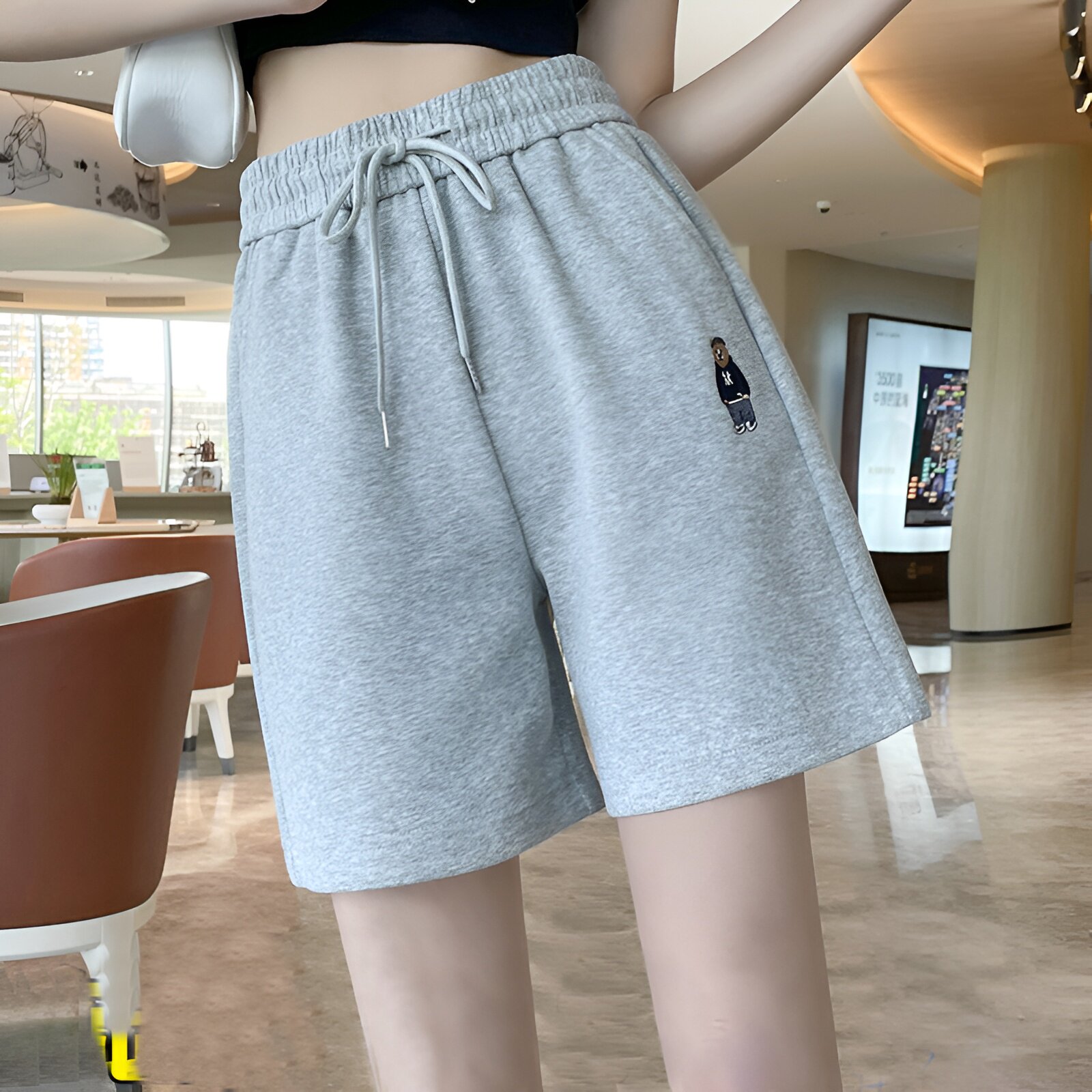 灰色运动短裤女夏季薄款高腰显瘦宽松直筒纯棉外穿跑步阔腿五分裤