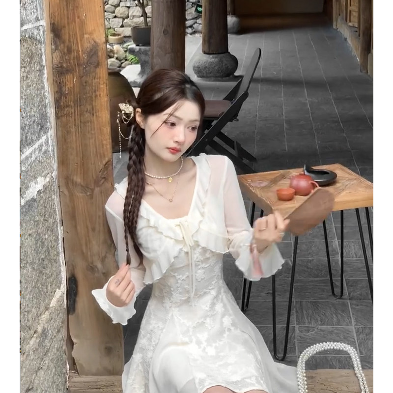 冰丝网纱防晒衣女夏配裙子外搭小披肩短款开衫外套透气薄坎肩罩衫