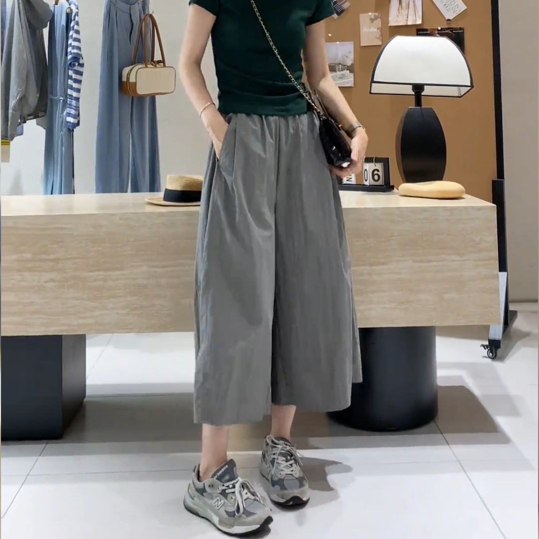 通勤风高腰八分阔腿裤女2026夏季大码胖MM宽松显瘦百搭纯棉休闲裤