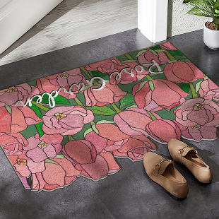 入户地垫裁剪丝圈门滑垫门玄关家用F进子防垫地毯北欧田园艺术玫