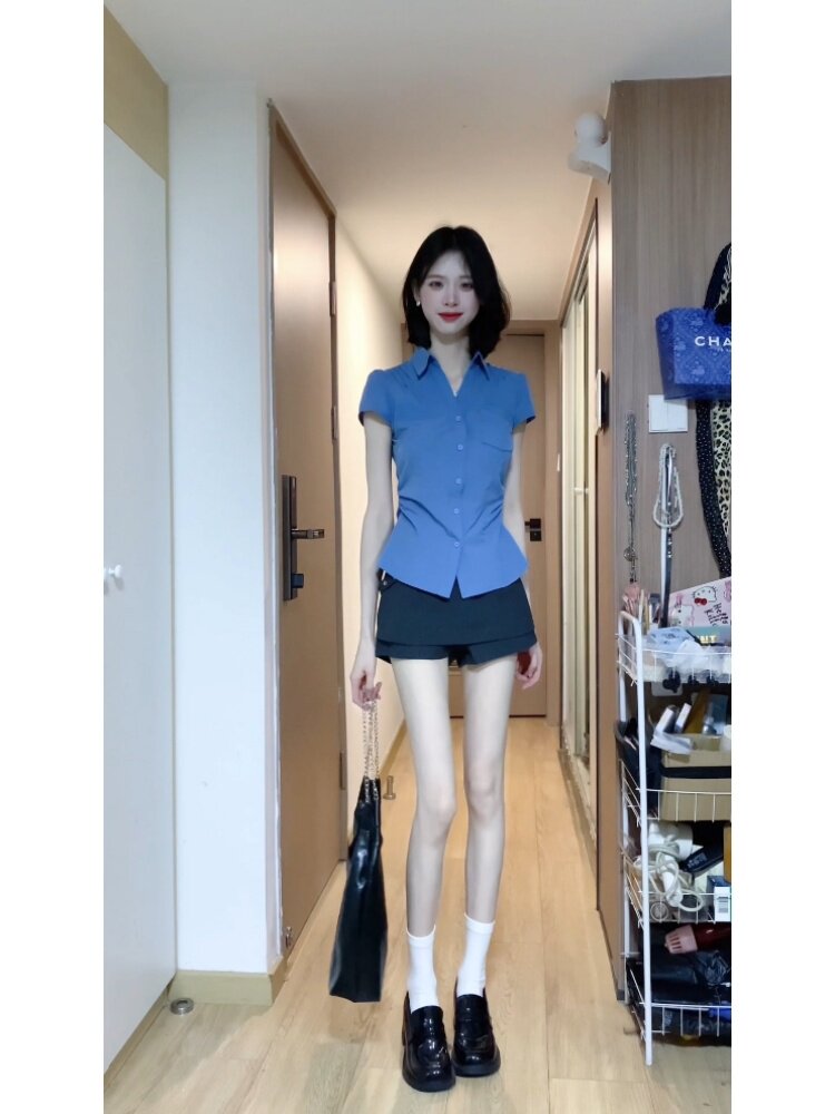 Slim-Fit Short-Sleeved Shirt: College Style Cotton Top - Taobao product photo 2