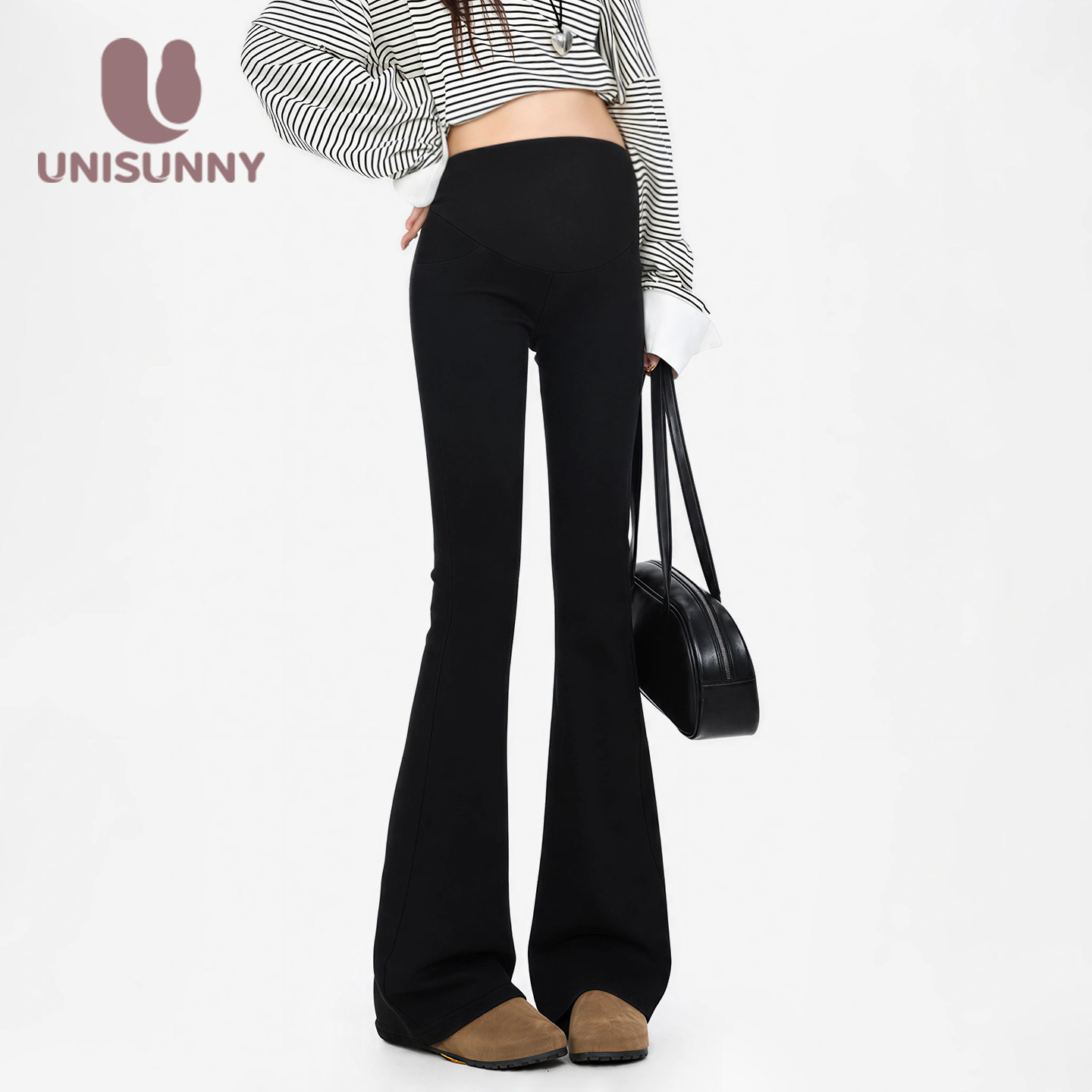unisunny孕妇牛仔喇叭裤秋季2026新款外穿微喇裤秋冬孕期托腹裤子