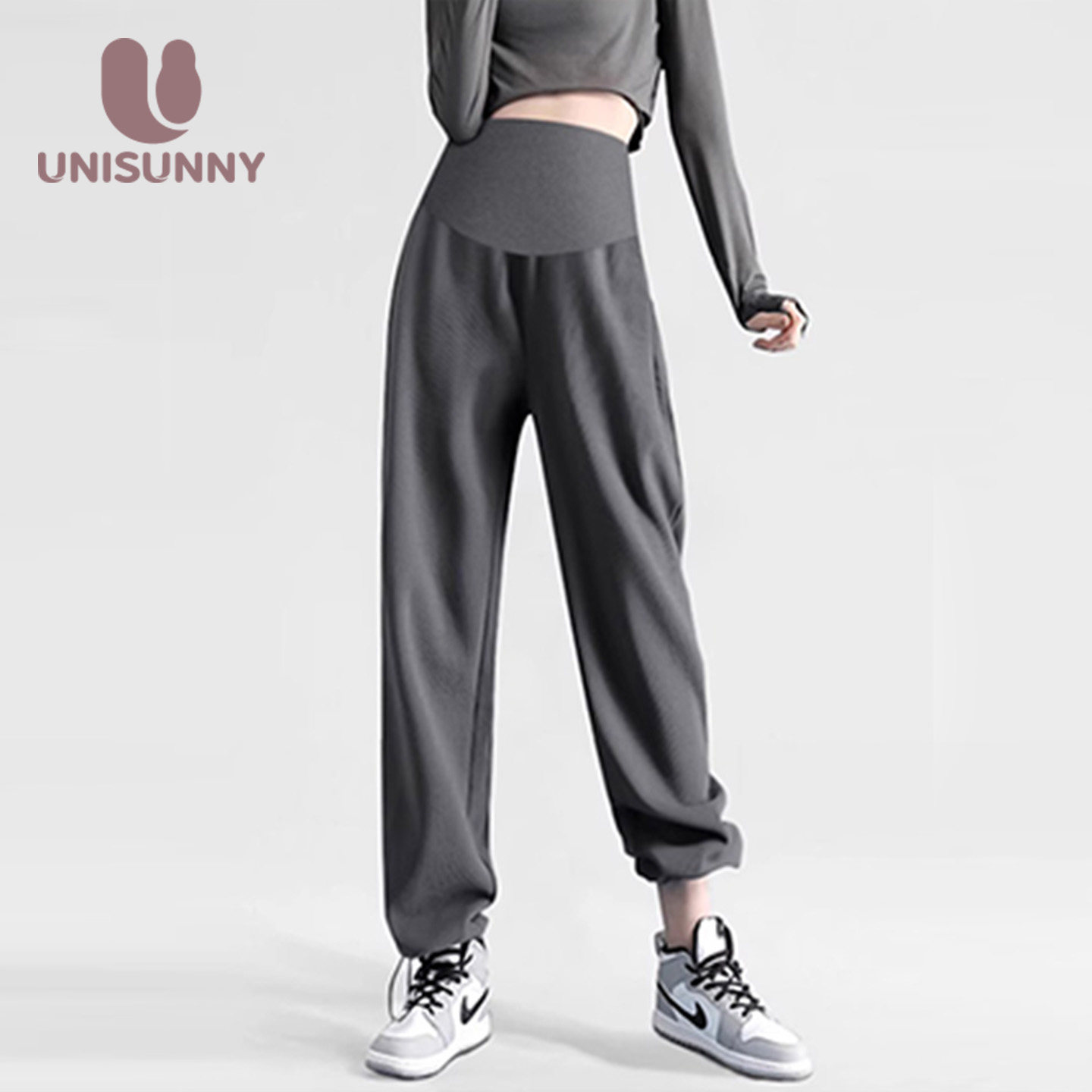 unisunny孕妇裤子春秋季外穿孕期不勒肚子休闲裤秋装阔腿运动卫裤