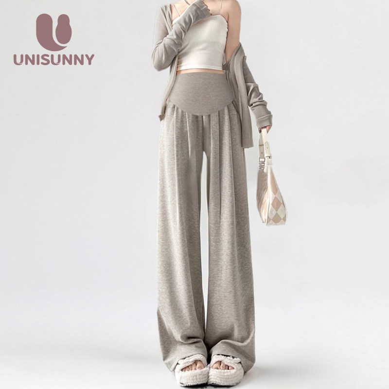 unisunny孕妇糯米裤秋冬季加绒外穿休闲裤孕期不勒肚子阔腿卫裤子