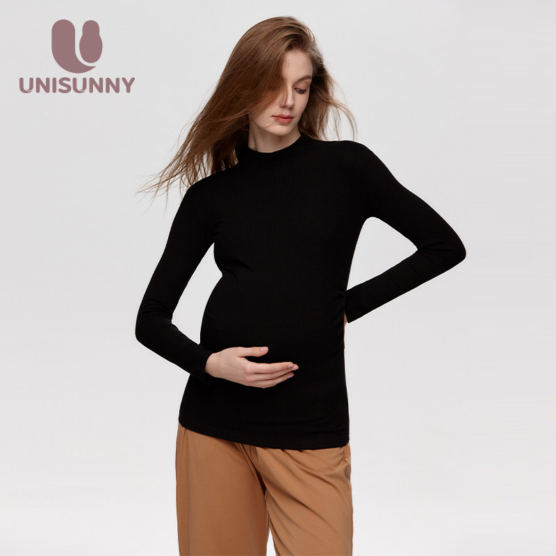 unisunny孕妇装2026新款打底衫孕妈妈长袖孕期大码圆领上衣女春装