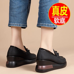 厚底乐福鞋女鞋2023新款秋冬百搭学生小皮鞋休闲内增高小白鞋单鞋