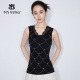 马天奴2025秋季 上衣百搭女 修身 新款 纯色烫钻针织背心蕾丝拼接无袖