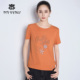 马天奴2025夏季 休闲百搭气质女 T恤圆领上衣时尚 新款 纯色刺绣短袖
