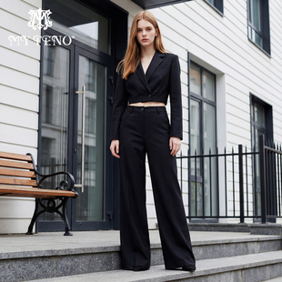 马天奴2026春夏新款翻领短款西装外套西服直筒西裤子长裤两件套装