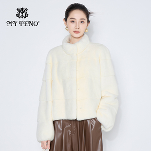 廓形时尚 米白立领水貂毛皮草外套短款 保暖轻奢 新款 马天奴2025冬季