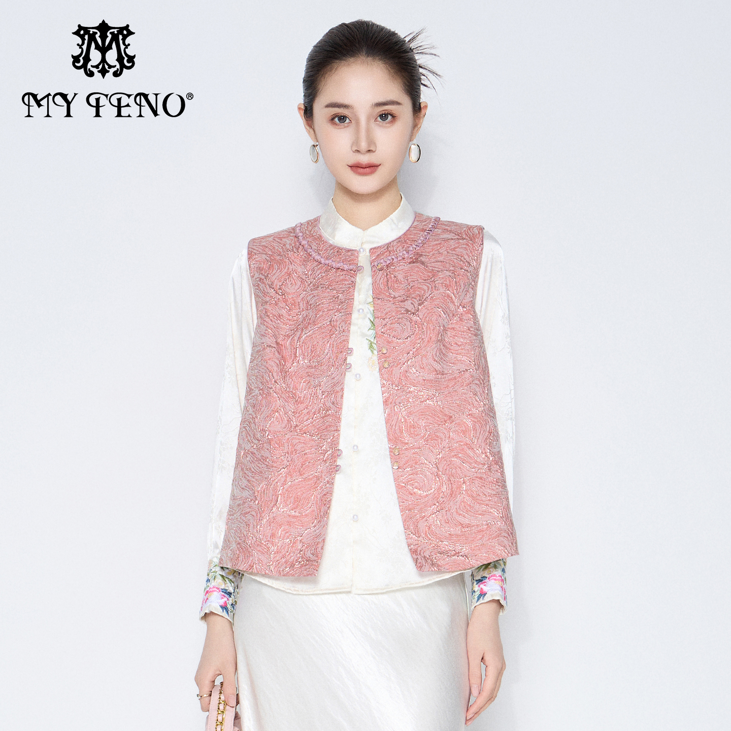 马天奴新中式圆领无袖提花马甲